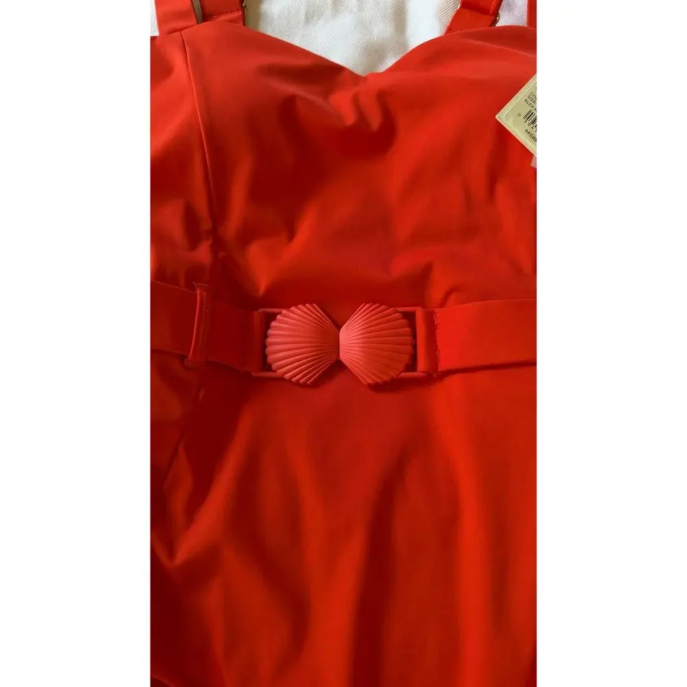 Alex Marie Signature Sculpt One Piece Swimsuit XS Poppy Red Belted NWT $112